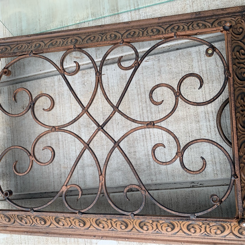 Southern Living at Home Napa Tray w/ Glass Insert Scroll Metal Serving Tray - Picture 9 of 16